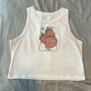 Strawberry white cropped tank top